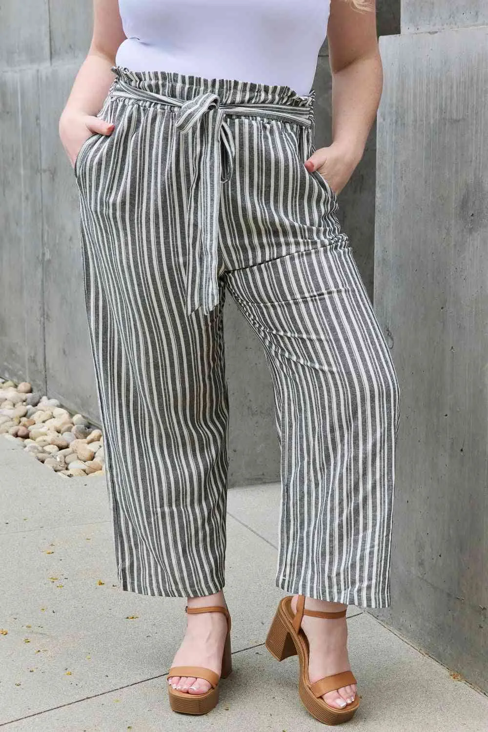 Women's Heimish Find Your Path Full Size Paperbag Waist Striped Culotte Pants