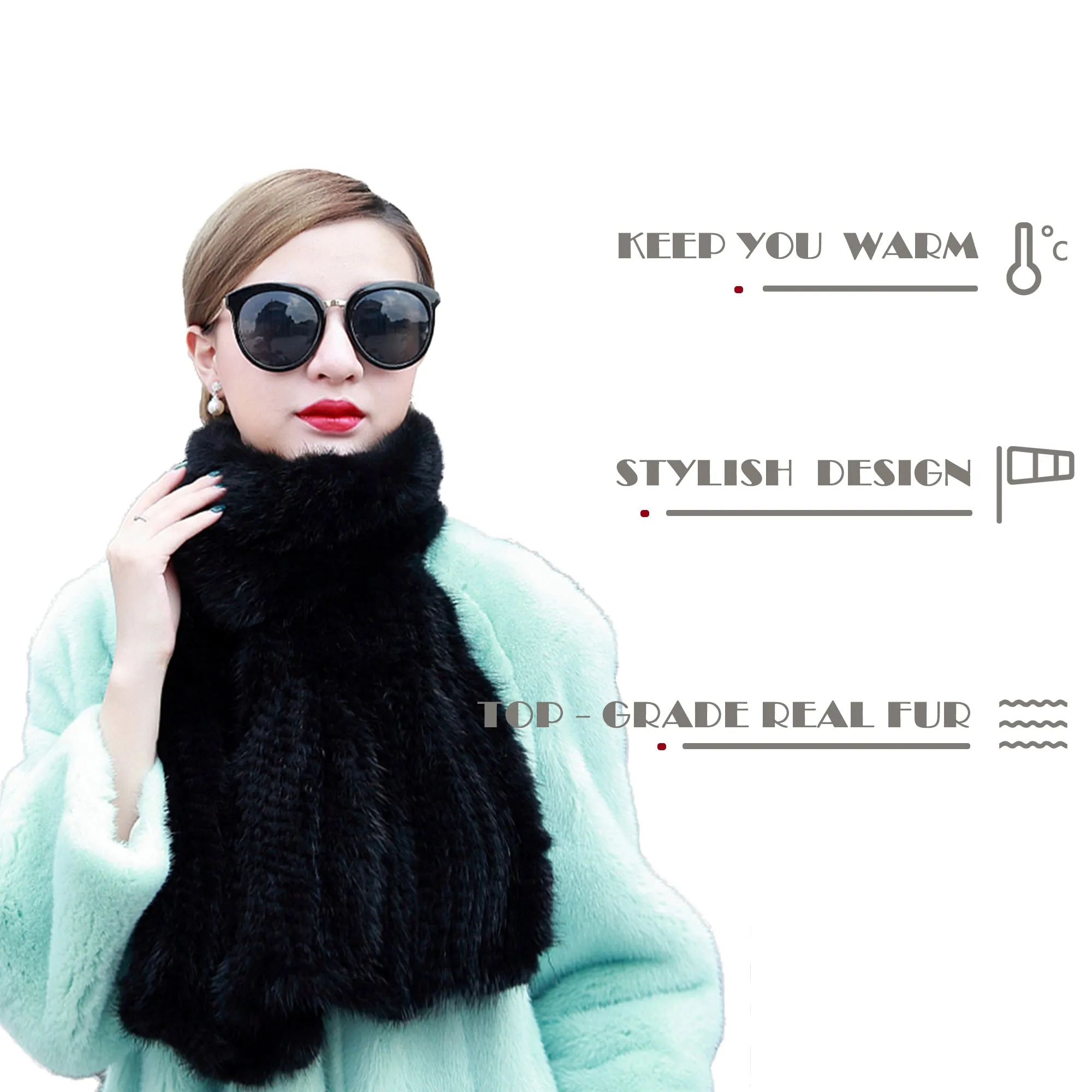 Women's Knitted Mink Fur Scarf For Winter Warm Shawl Scarves Fur Story FS050303