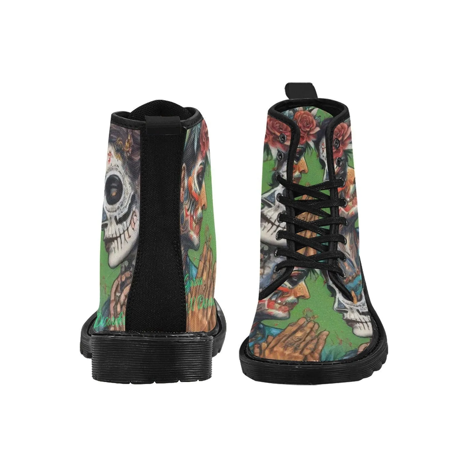 Women's Lace Up Canvas Boots-Day of The Dead LA Art Graffiti