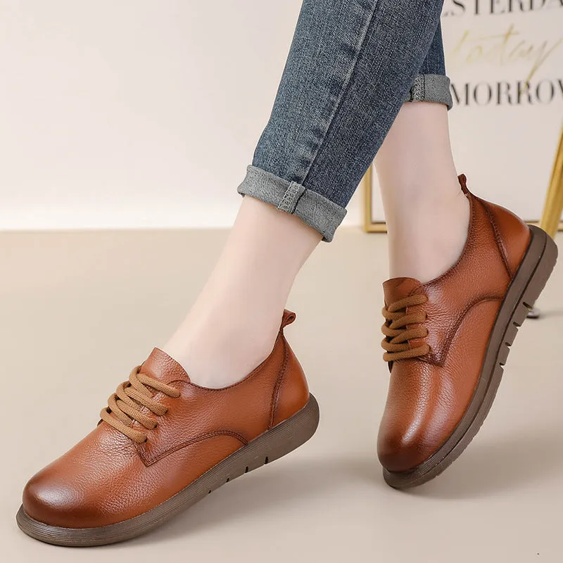 Women's Leather Lace Up Comfort Flats