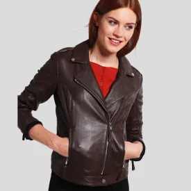 Women's Luna Brown Biker Leather Jacket