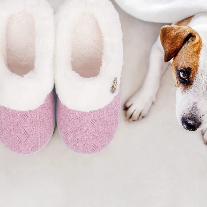 Women's Memory Foam Fuzzy House Slippers - Indoor Outdoor with Faux Fur Lining