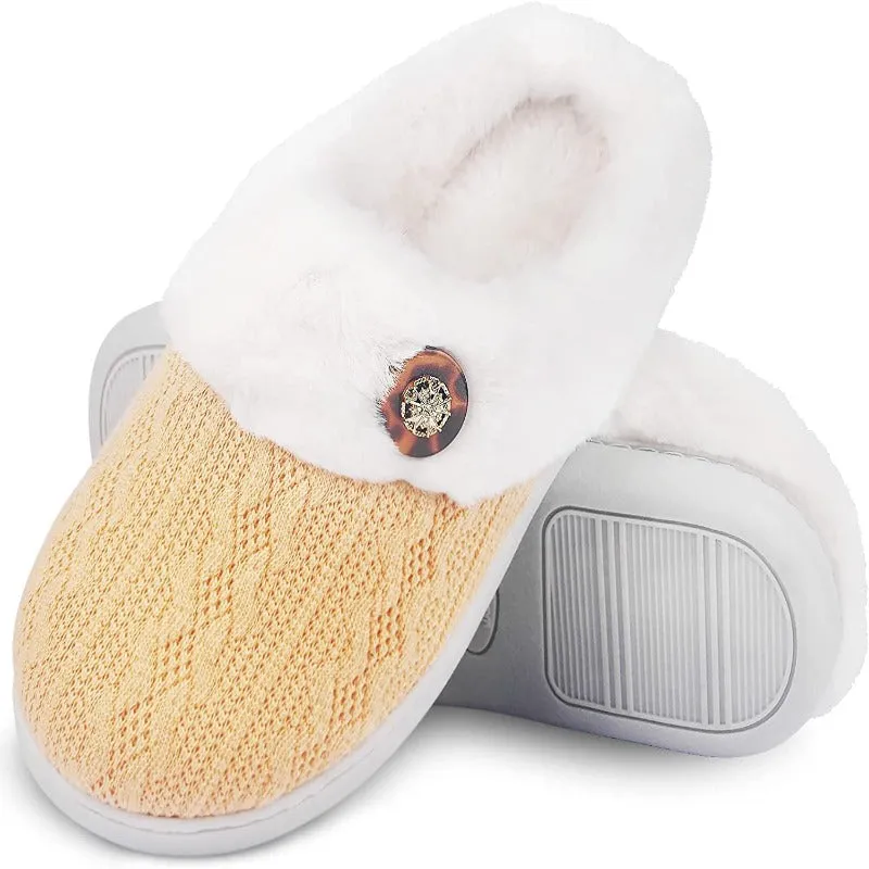 Women's Memory Foam Fuzzy House Slippers - Indoor Outdoor with Faux Fur Lining