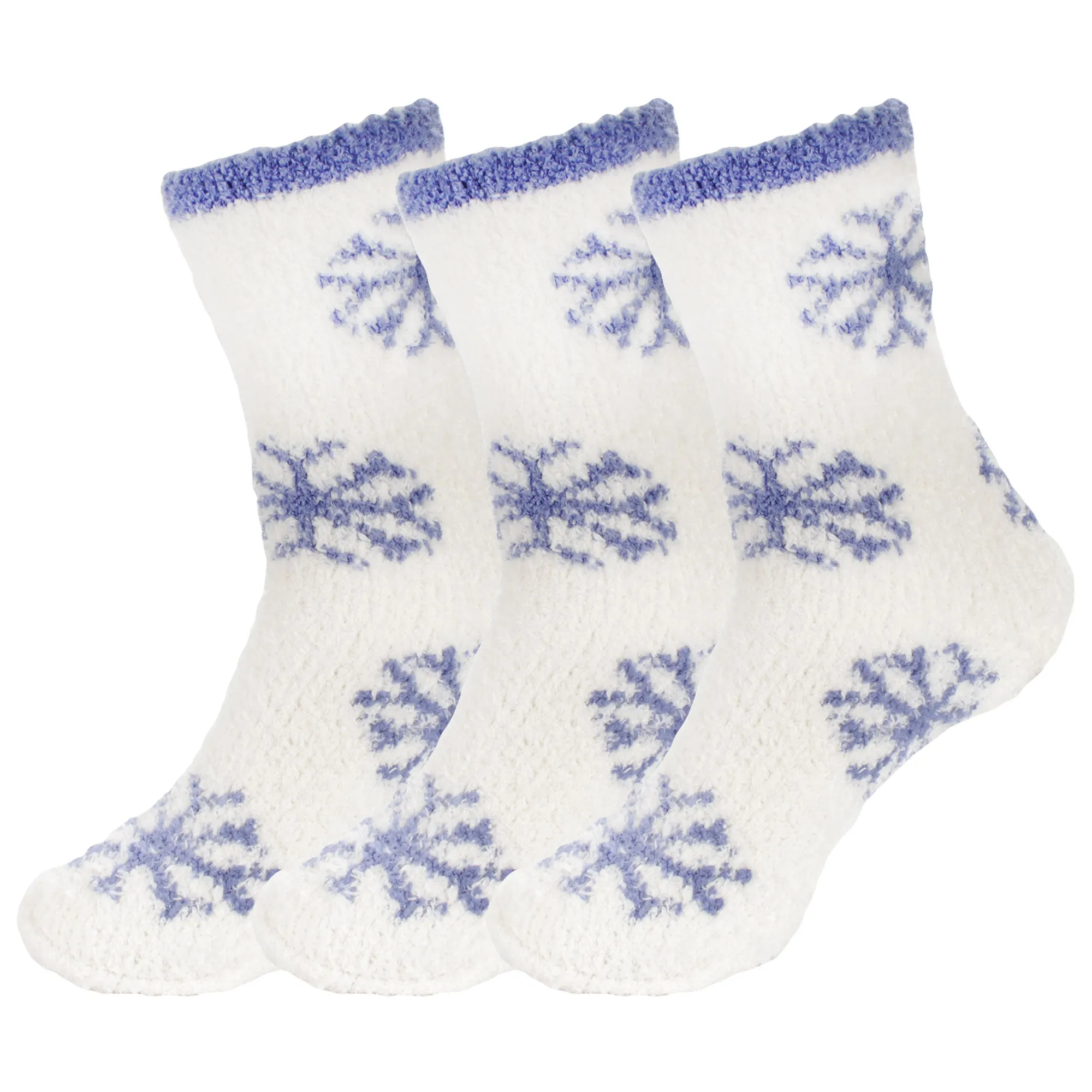 Women's M/L/XL Super Soft Warm Cozy Fuzzy Snowflake Home Socks - 3 Pair