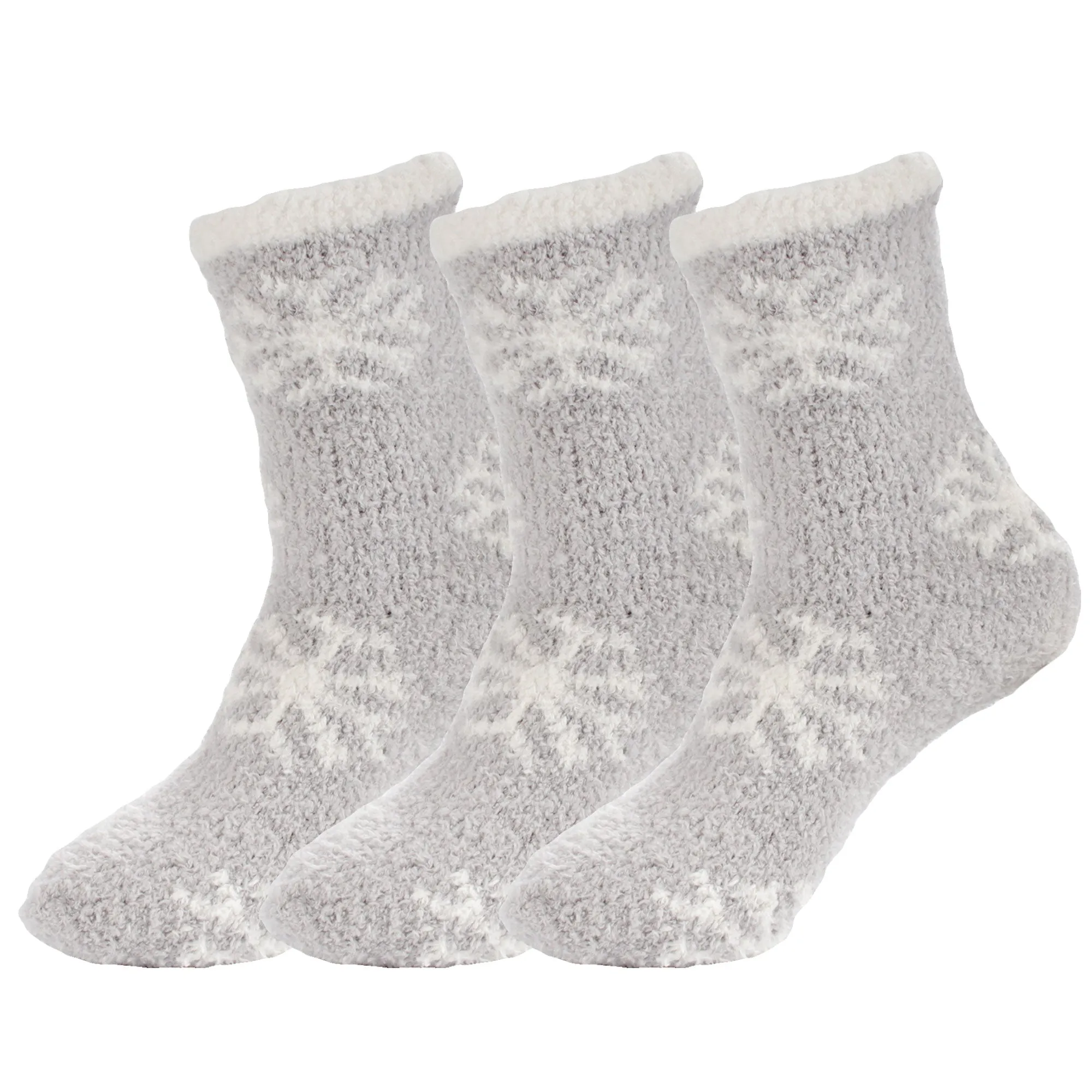 Women's M/L/XL Super Soft Warm Cozy Fuzzy Snowflake Home Socks - 3 Pair