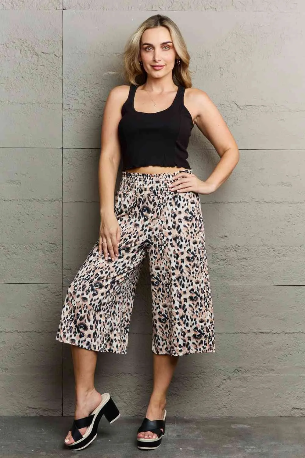 Women's Ninexis Leopard High Waist Flowy Wide Leg Pants with Pockets