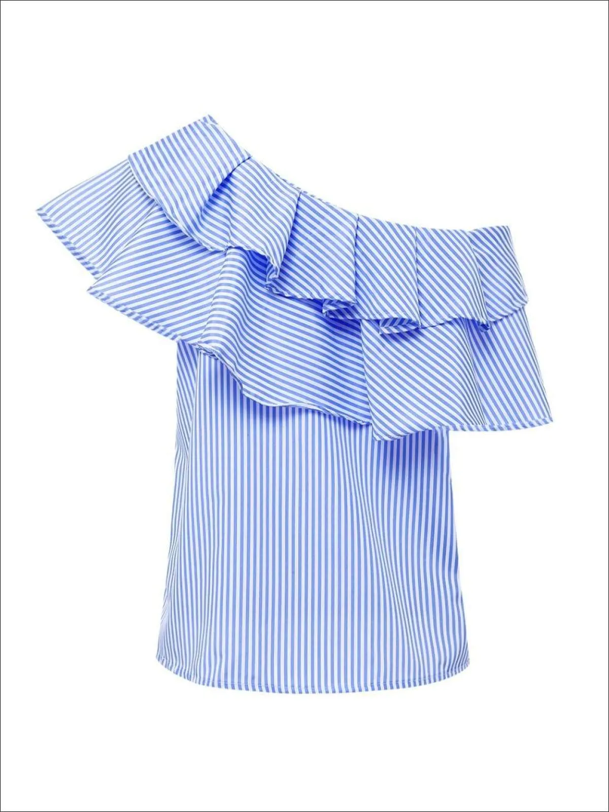 Women's One Open Shoulder Striped Ruffled Blouse