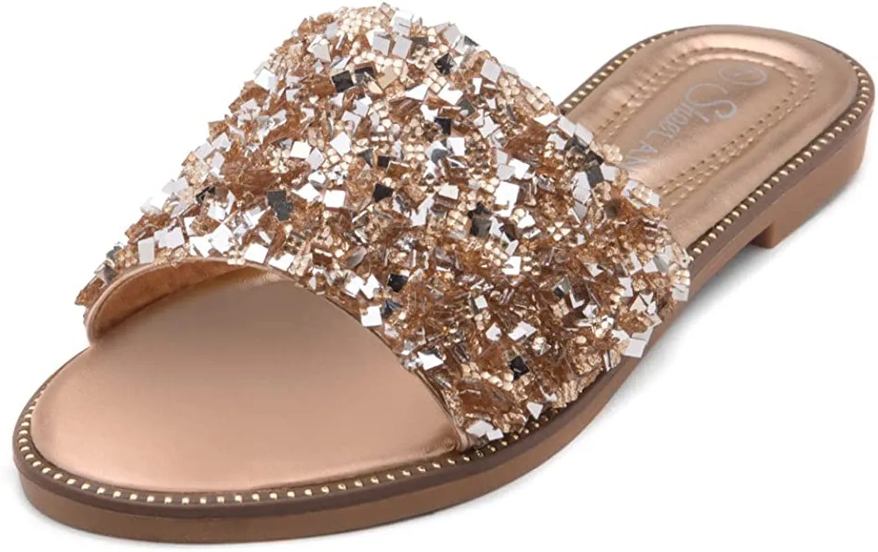 Women's Open Toe Rhinestone Flat Sandals