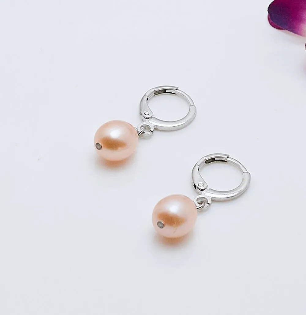 Women's Pearl Drop Earrings 8-9mm Colour: Black | White | Grey | Pink