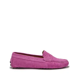 Women's Penny Driving Loafers, pink embossed suede