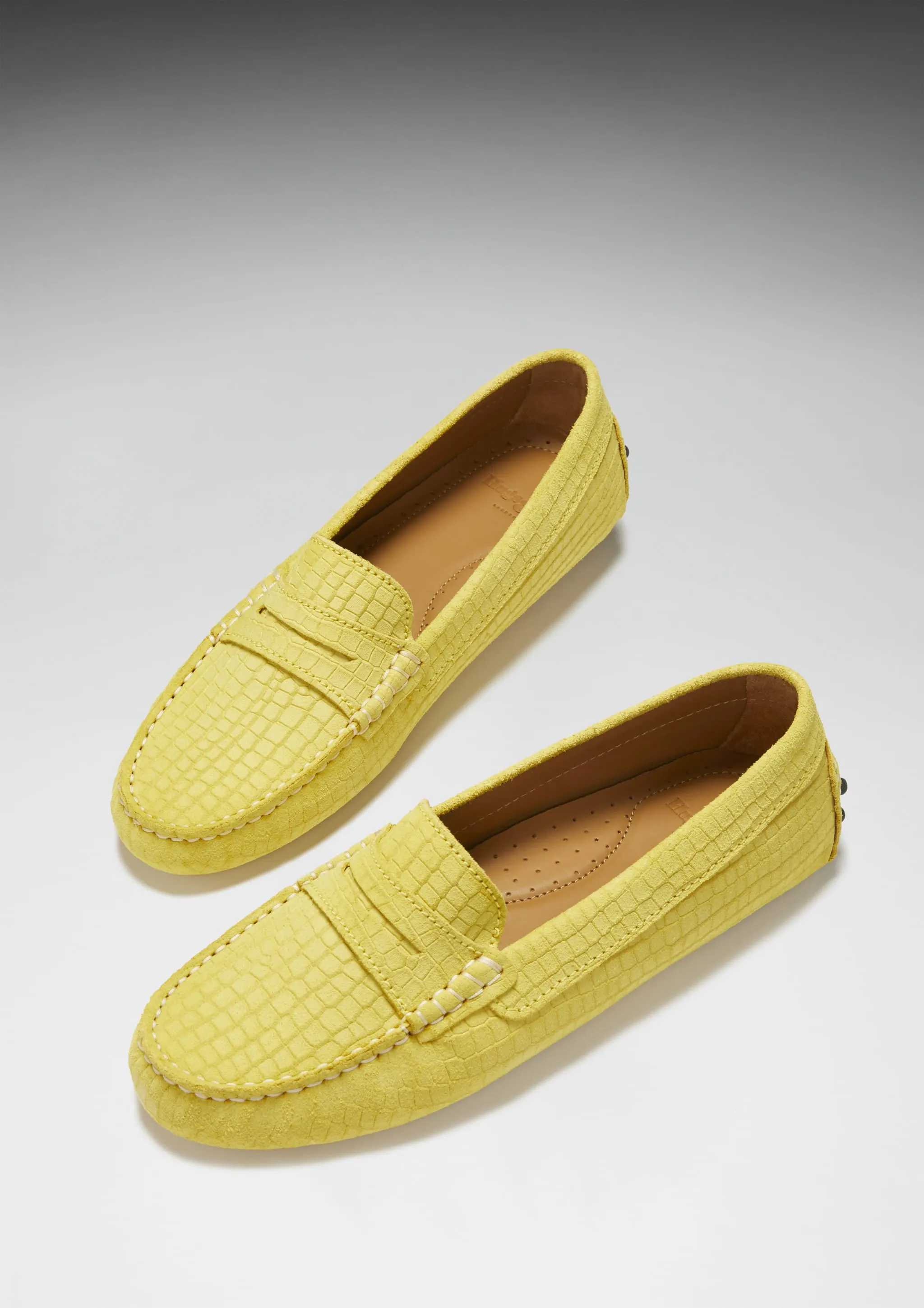 Women's Penny Driving Loafers, yellow embossed suede