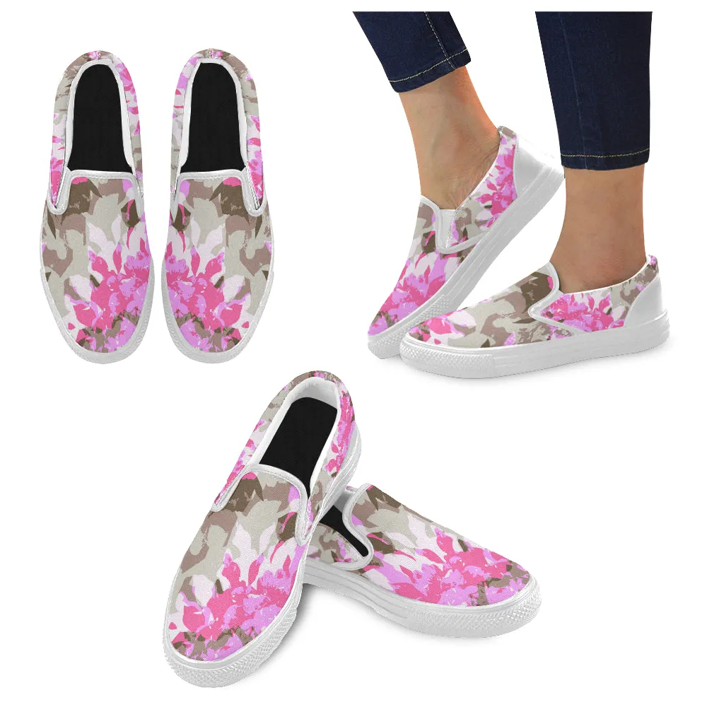 Women's Pink Floral Print Canvas Slip-on Shoes