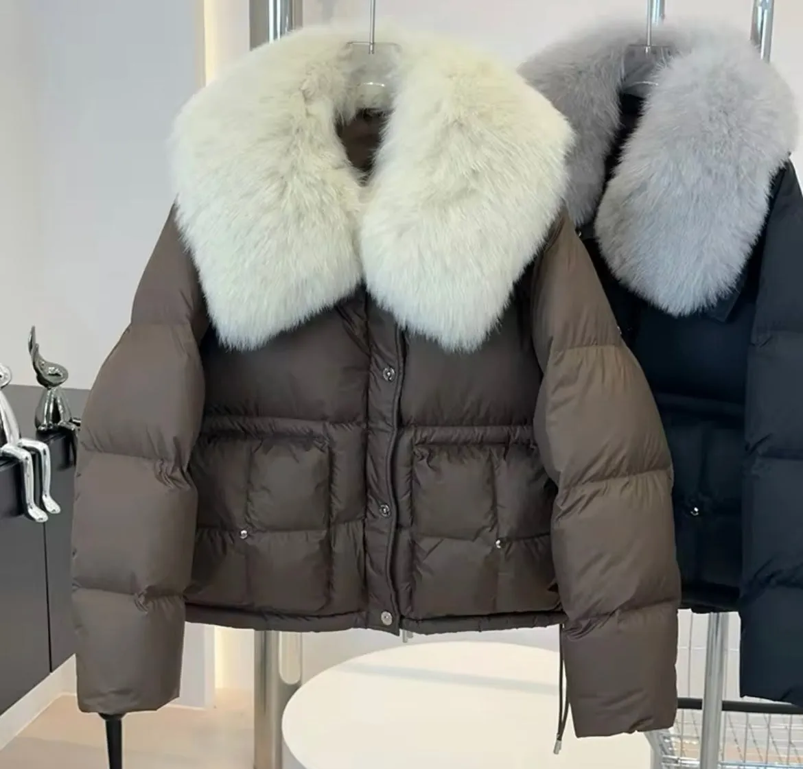 Women's Plus Size Down Jacket with Real Fur