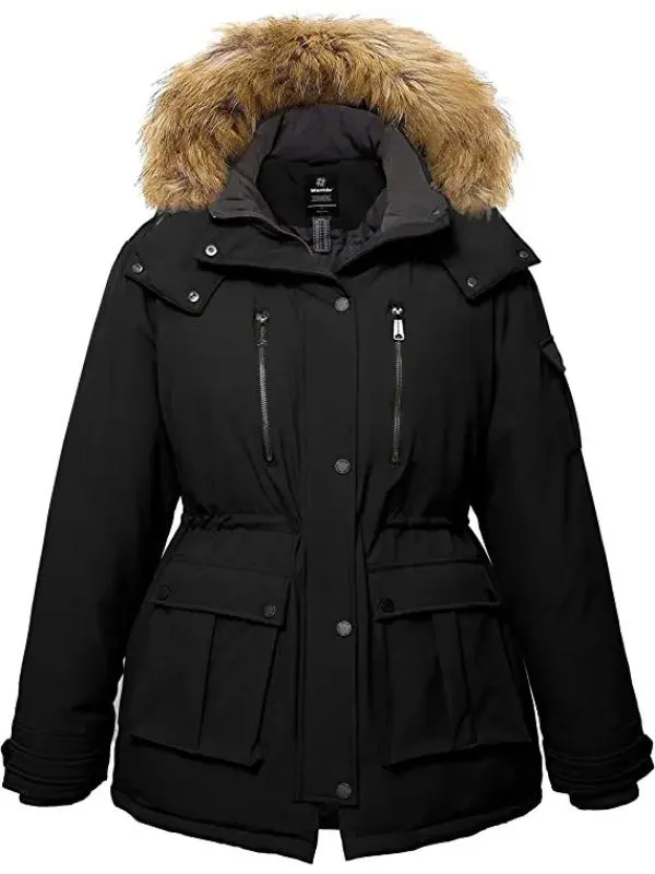 Women's Plus Size Puffer Jacket Warm Winter Parka Coat with Removable Fur Hood WD