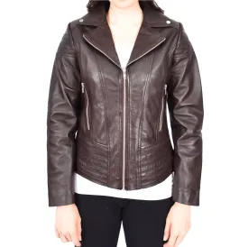 Womens Real Leather Biker Jackets Casual Fashion Outerwear Sonya Brown