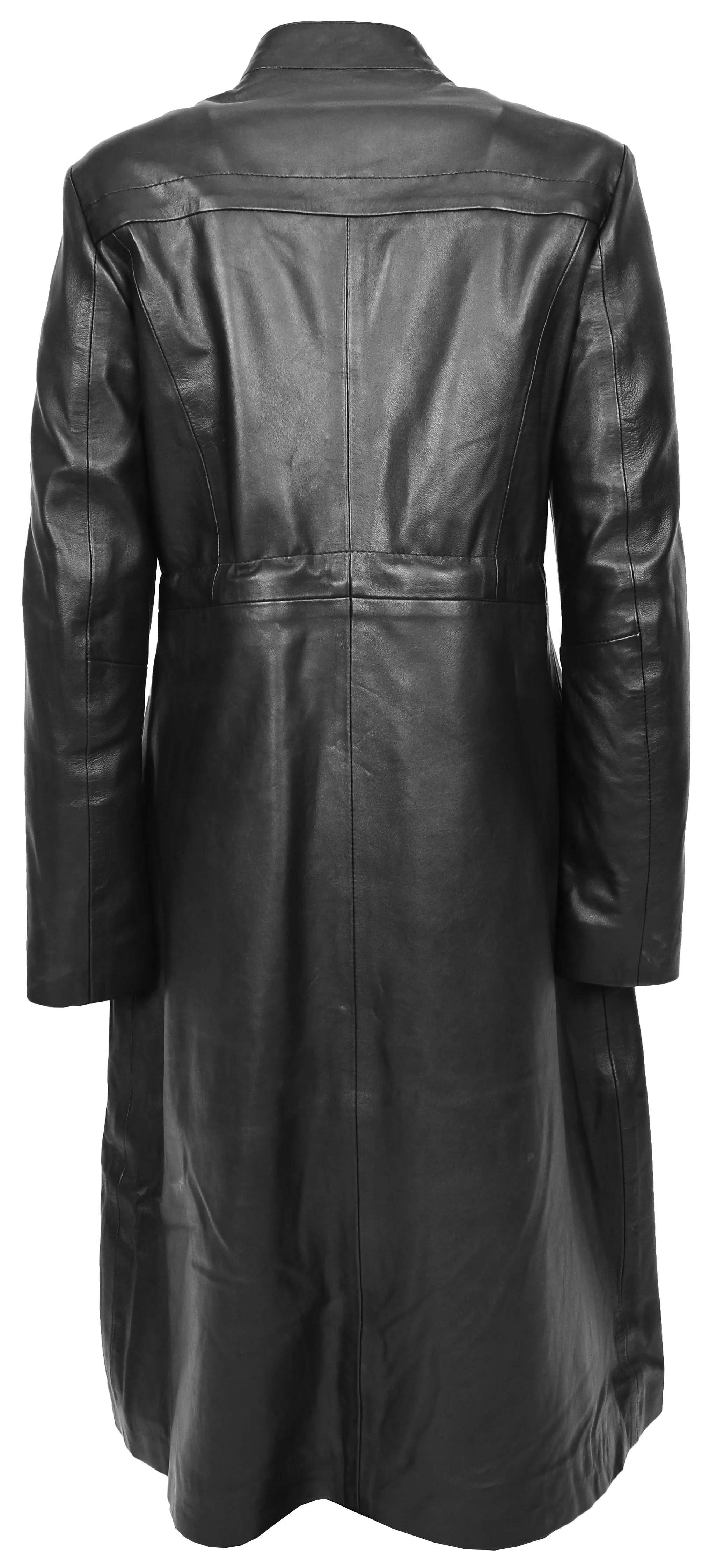 Womens Real Leather Full Length Coat Trendy Slim Fit Trench Overcoat Gamora