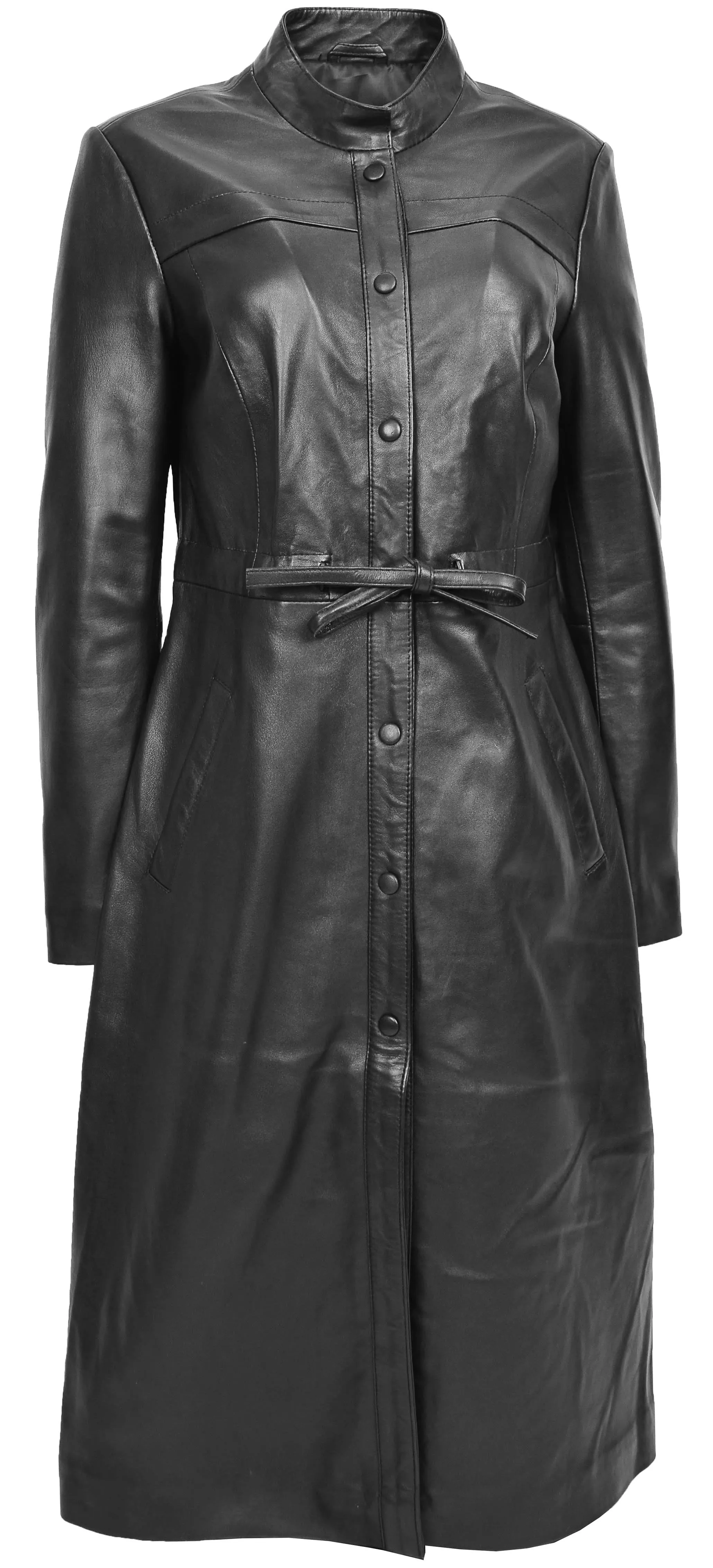 Womens Real Leather Full Length Coat Trendy Slim Fit Trench Overcoat Gamora