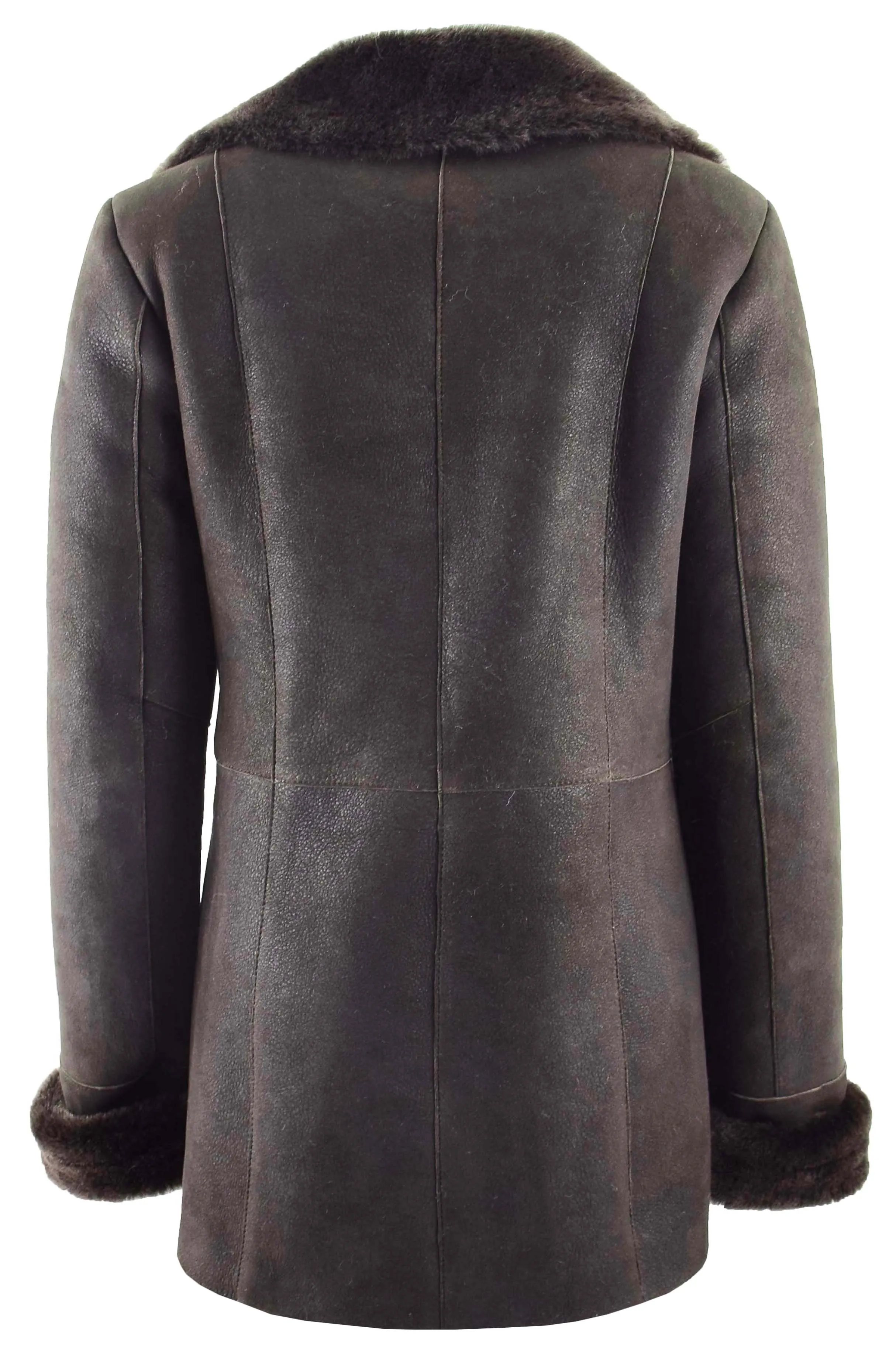 Womens Real Sheepskin Brown Brisa Jacket Classic 3/4 Mac Merino Shearling Trench Zona