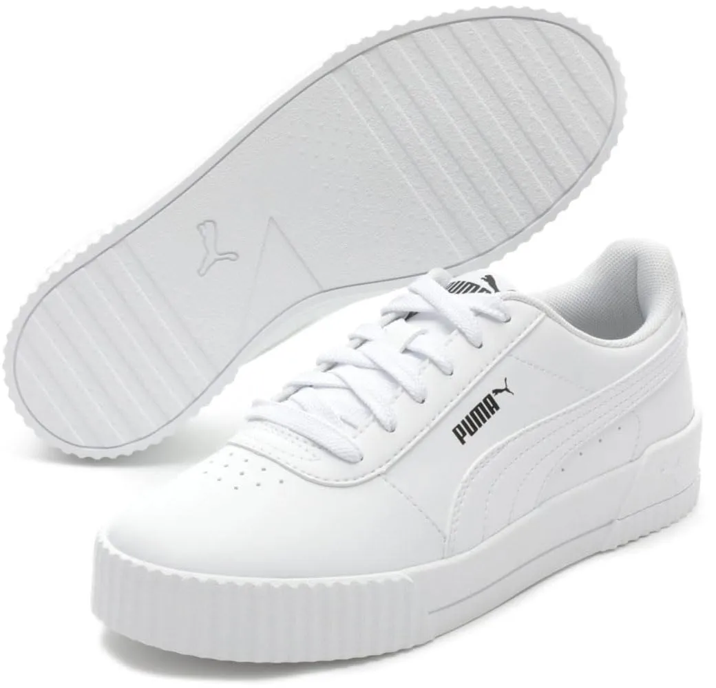 Women's Shoe PUMA CARINA Leather Lace Up Sneakers 37410601 WHITE