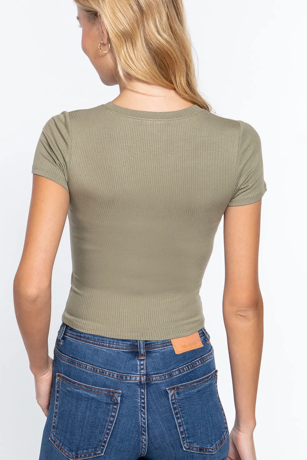 Women's Short Slv Crew Neck Rib Crop Top