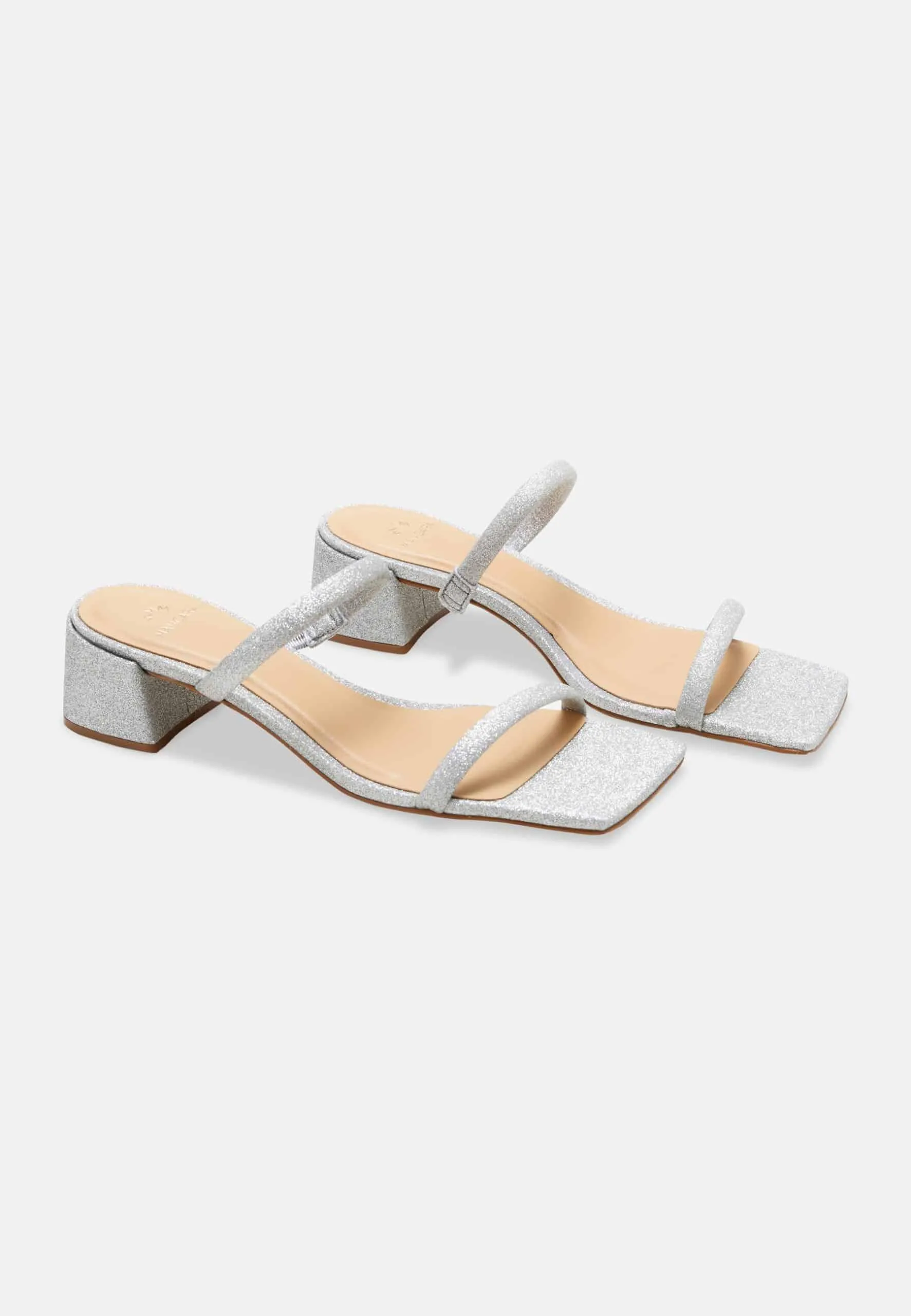 Women's Silver Mules with Low Block Heels