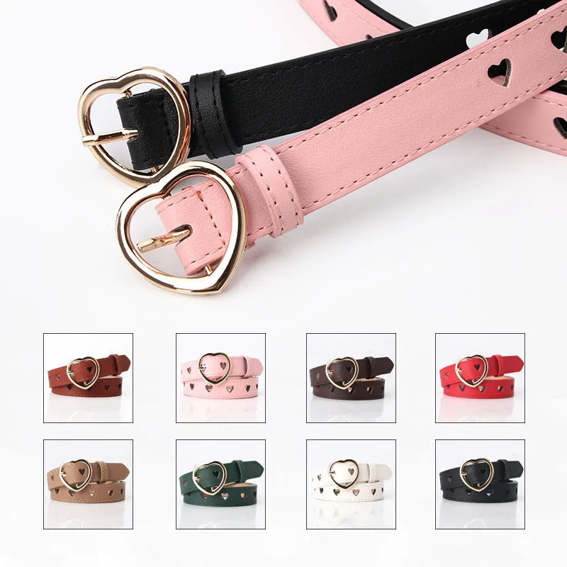 Women's Simple All-Match Hollowed Heart Shape Belt Women's Pu Pin Buckle Jeans Strap