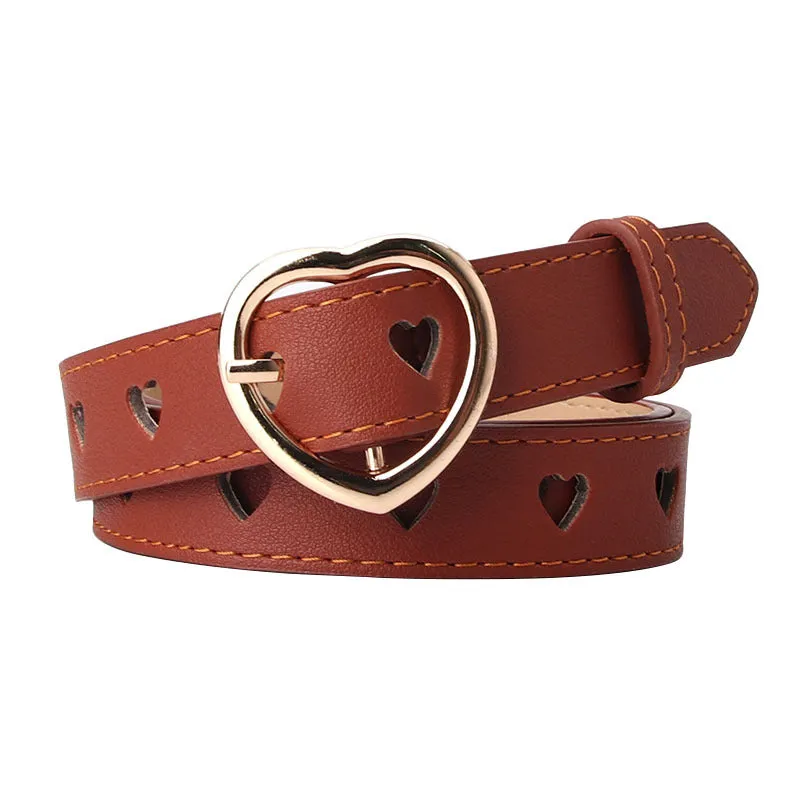 Women's Simple All-Match Hollowed Heart Shape Belt Women's Pu Pin Buckle Jeans Strap