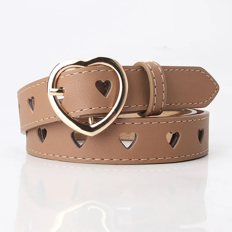 Women's Simple All-Match Hollowed Heart Shape Belt Women's Pu Pin Buckle Jeans Strap