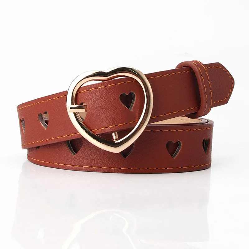 Women's Simple All-Match Hollowed Heart Shape Belt Women's Pu Pin Buckle Jeans Strap