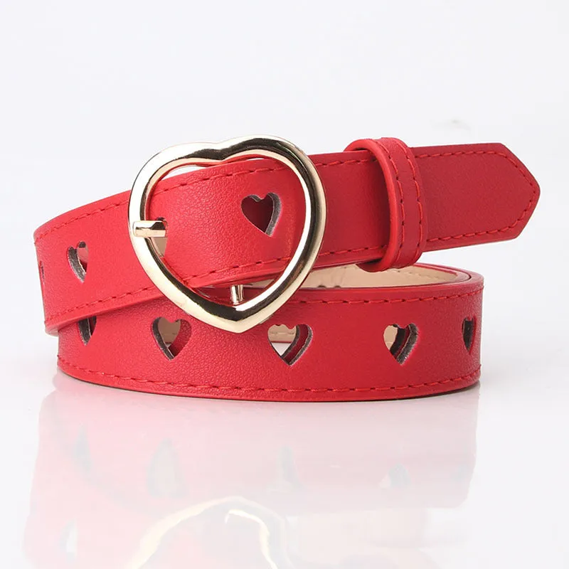 Women's Simple All-Match Hollowed Heart Shape Belt Women's Pu Pin Buckle Jeans Strap