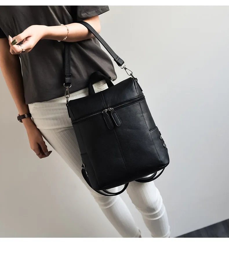 Women's Simple Style Vegan Leather Backpack