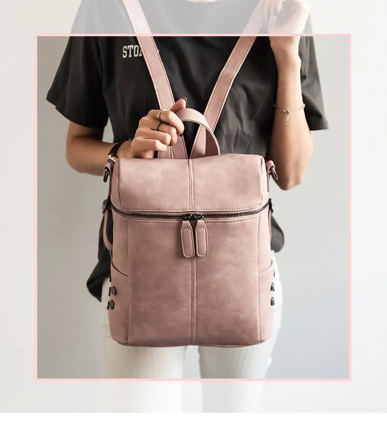 Women's Simple Style Vegan Leather Backpack