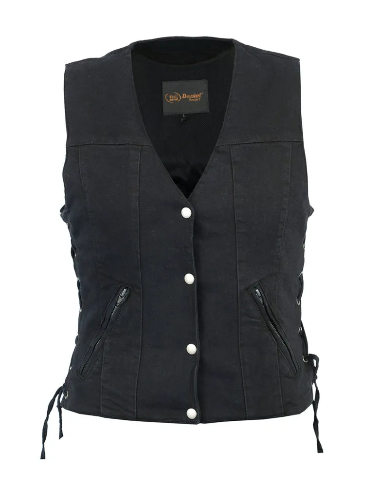 Women's Single Back Panel Concealed Carry Black Denim Vest