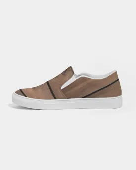 Womens Sneakers - Canvas Slip On Shoes, Brown Plank Print