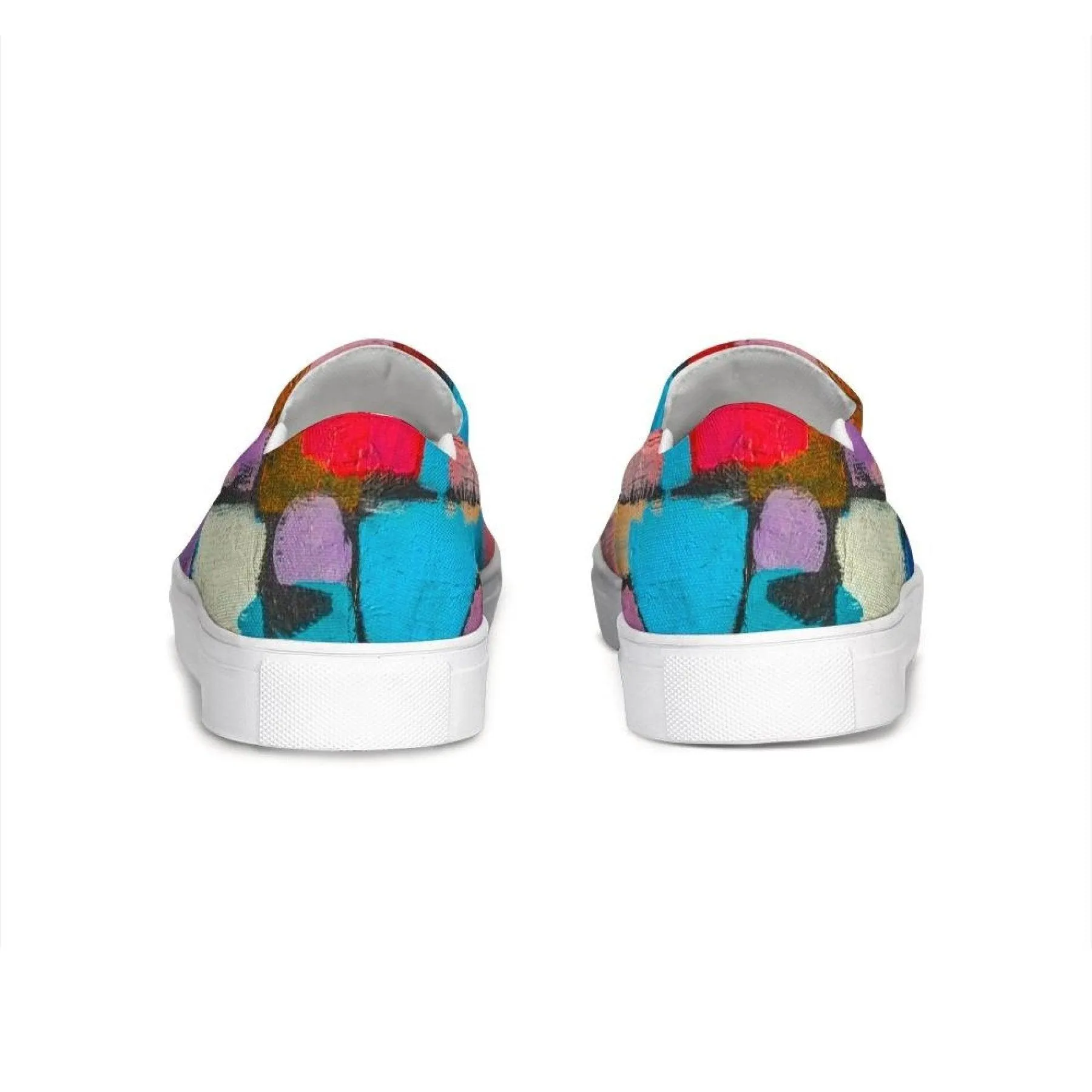 Womens Sneakers - Multicolor Geometric Style Low Top Slip-on Canvas