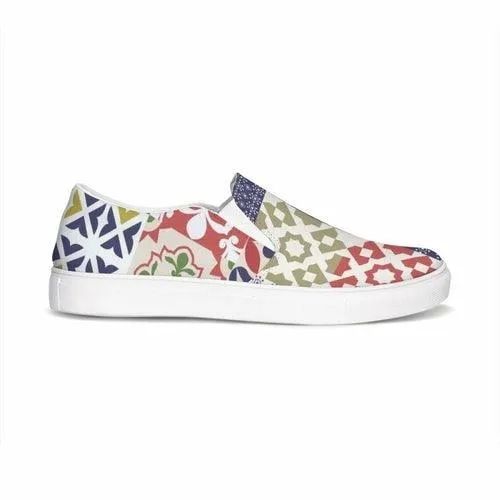 Womens Sneakers, Multicolor Patch Style Low Top Slip-on Canvas Shoes