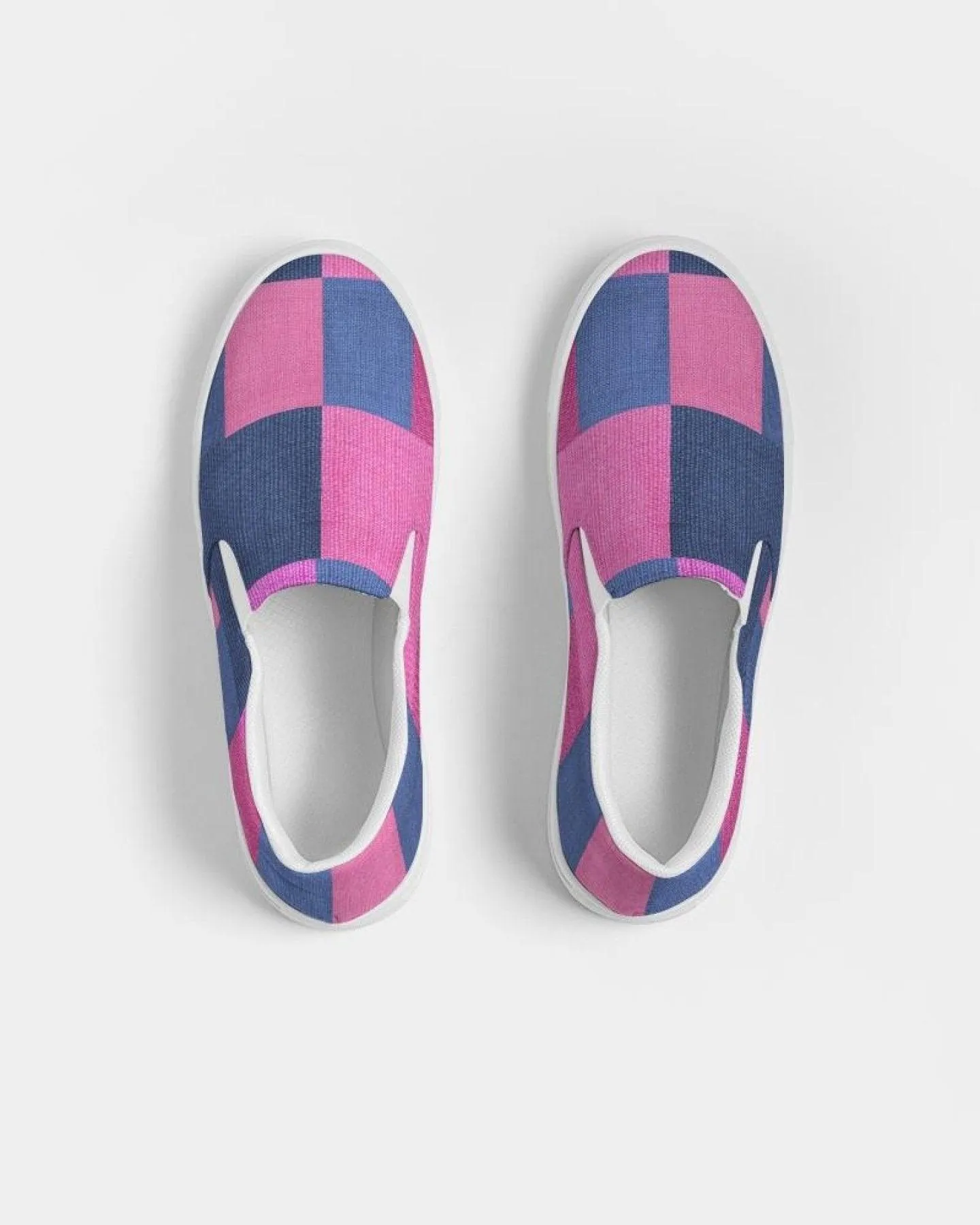 Womens Sneakers - Pink & Blue Geometric Print Slip-on Canvas Shoes