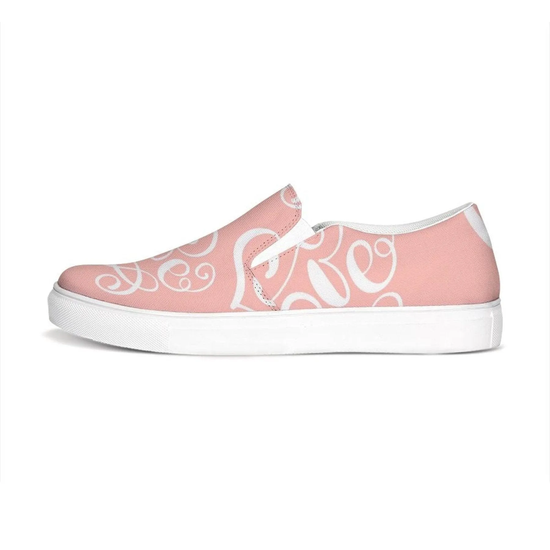 Womens Sneakers - Pink & White Love Print Low Top Slip-on Canvas Shoes