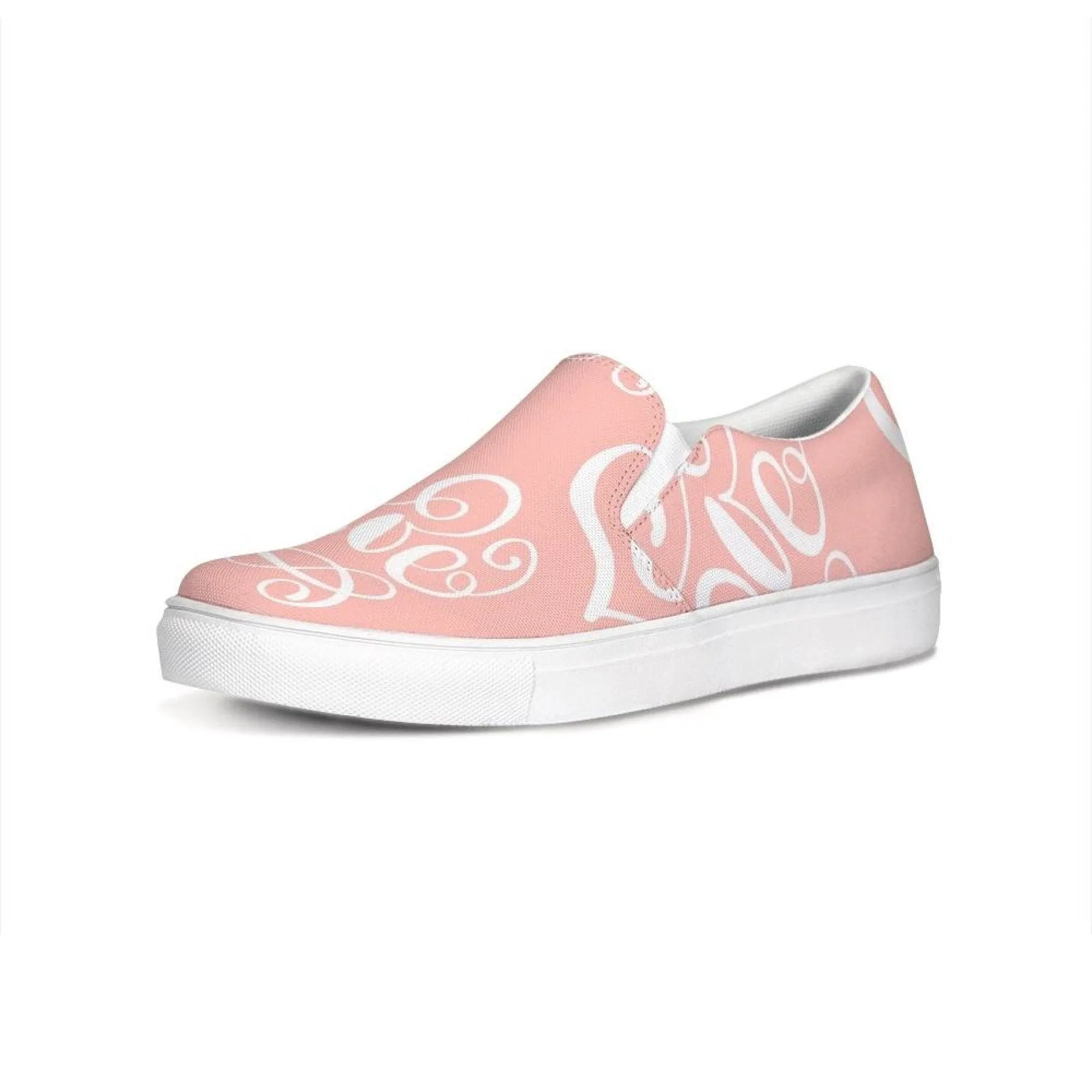 Womens Sneakers - Pink & White Love Print Low Top Slip-on Canvas Shoes