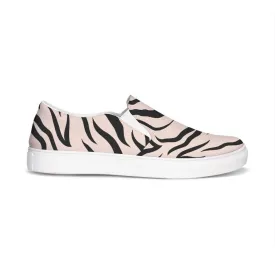 Womens Sneakers - Pink And Black Zebra Stripe Canvas Sports Shoes /