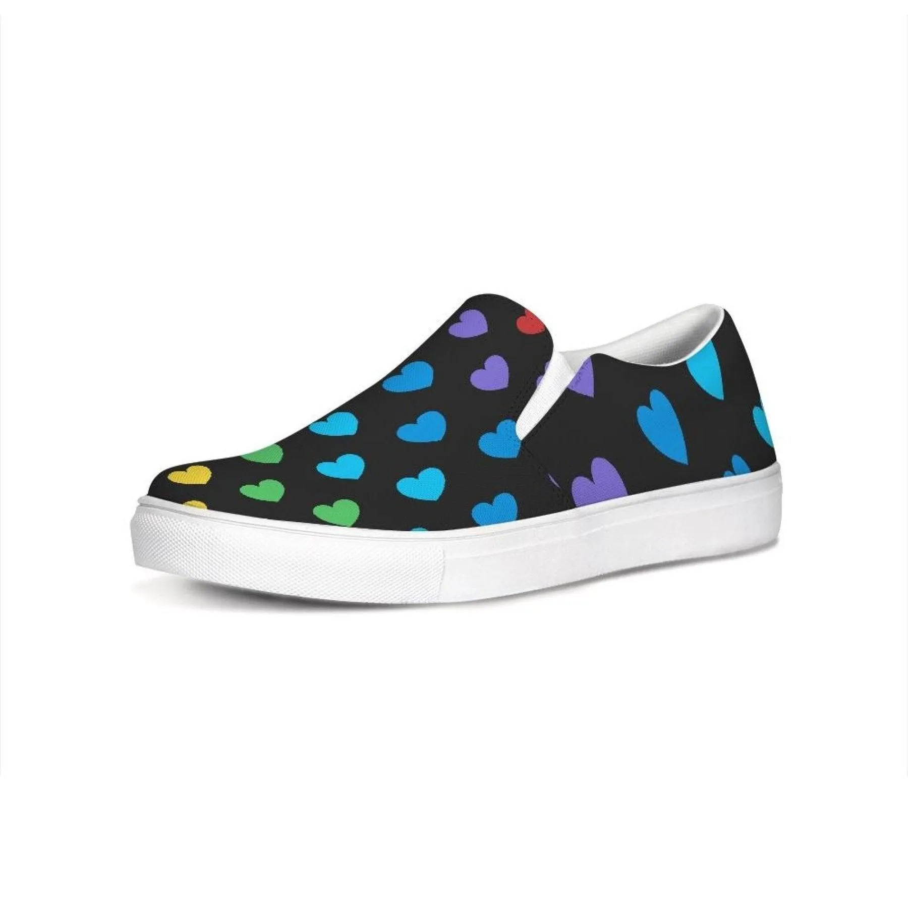 Womens Sneakers, Rainbow Hearts Low Top Slip-on Canvas Shoes