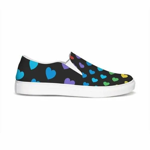 Womens Sneakers, Rainbow Hearts Low Top Slip-on Canvas Shoes