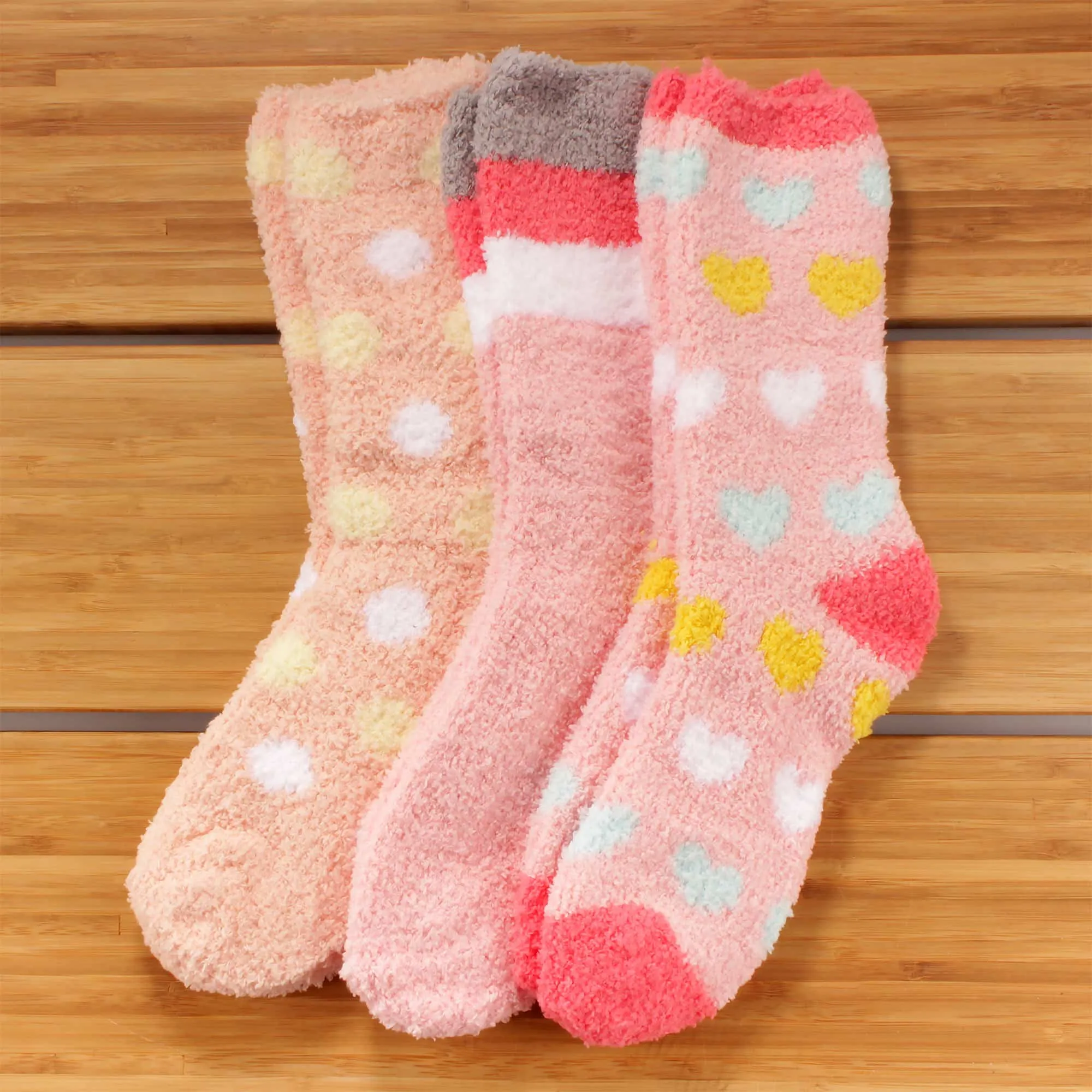 Women's Soft and Cozy Fuzzy Assorted Crew Socks - 3 Pair Assortments