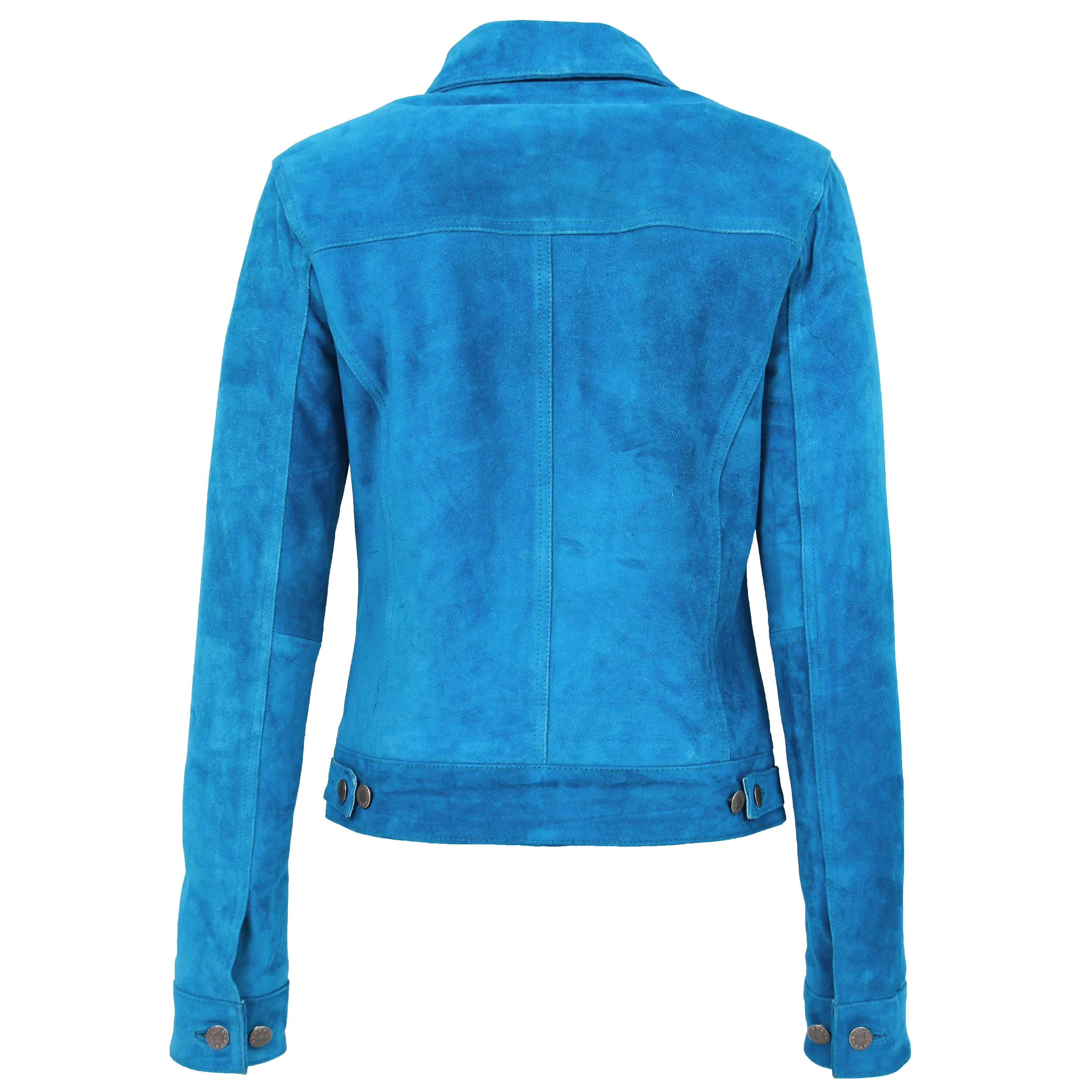 Womens Soft Suede Trucker Style Jacket Alma Teal Blue