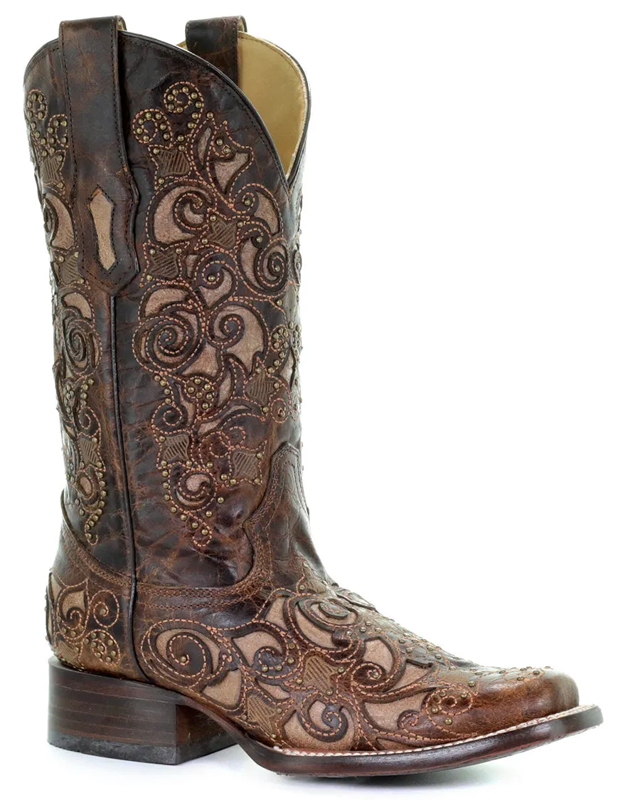 Women's Studded Inlay Western Boots