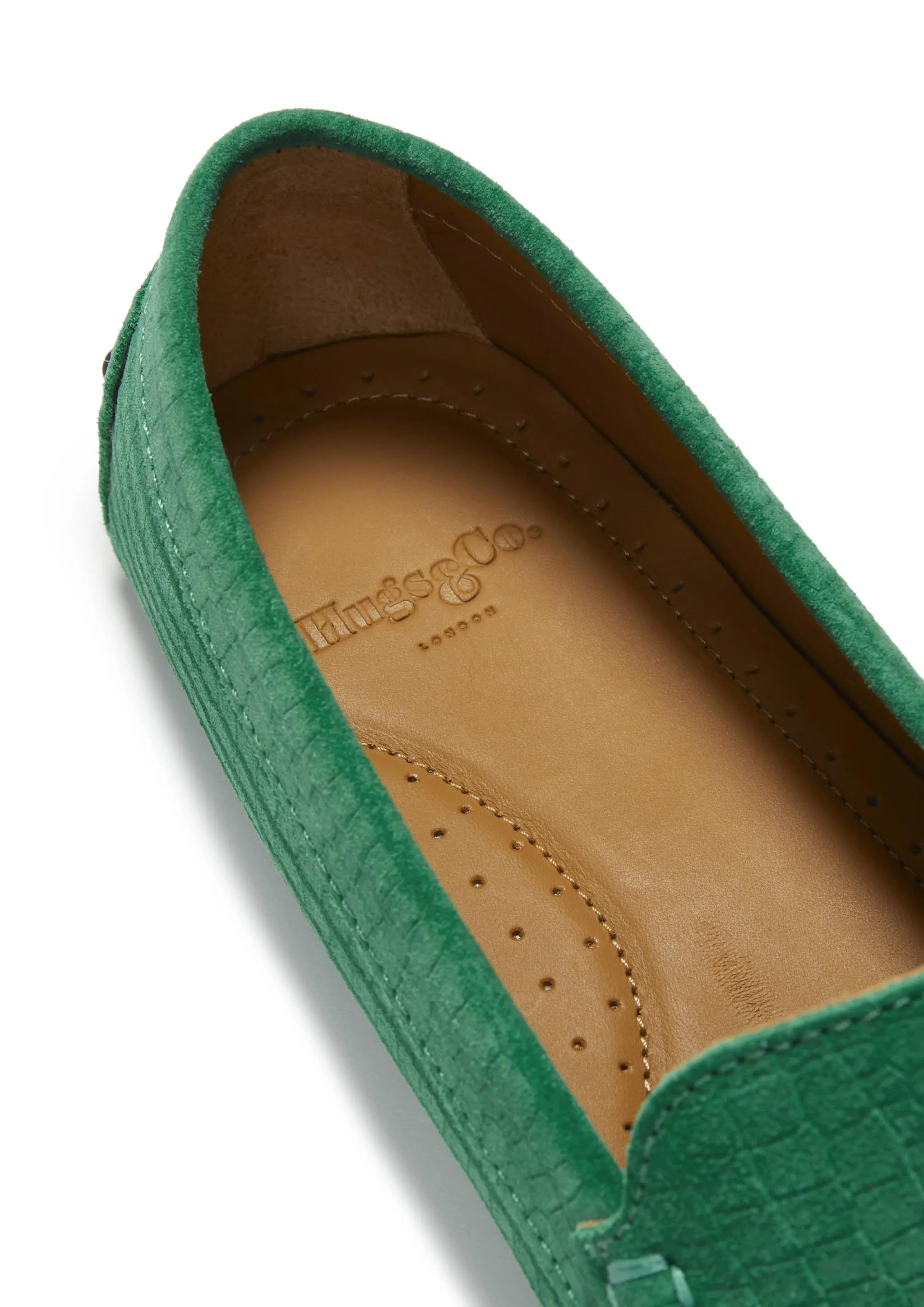 Women's Tasselled Driving Loafers, emerald embossed suede