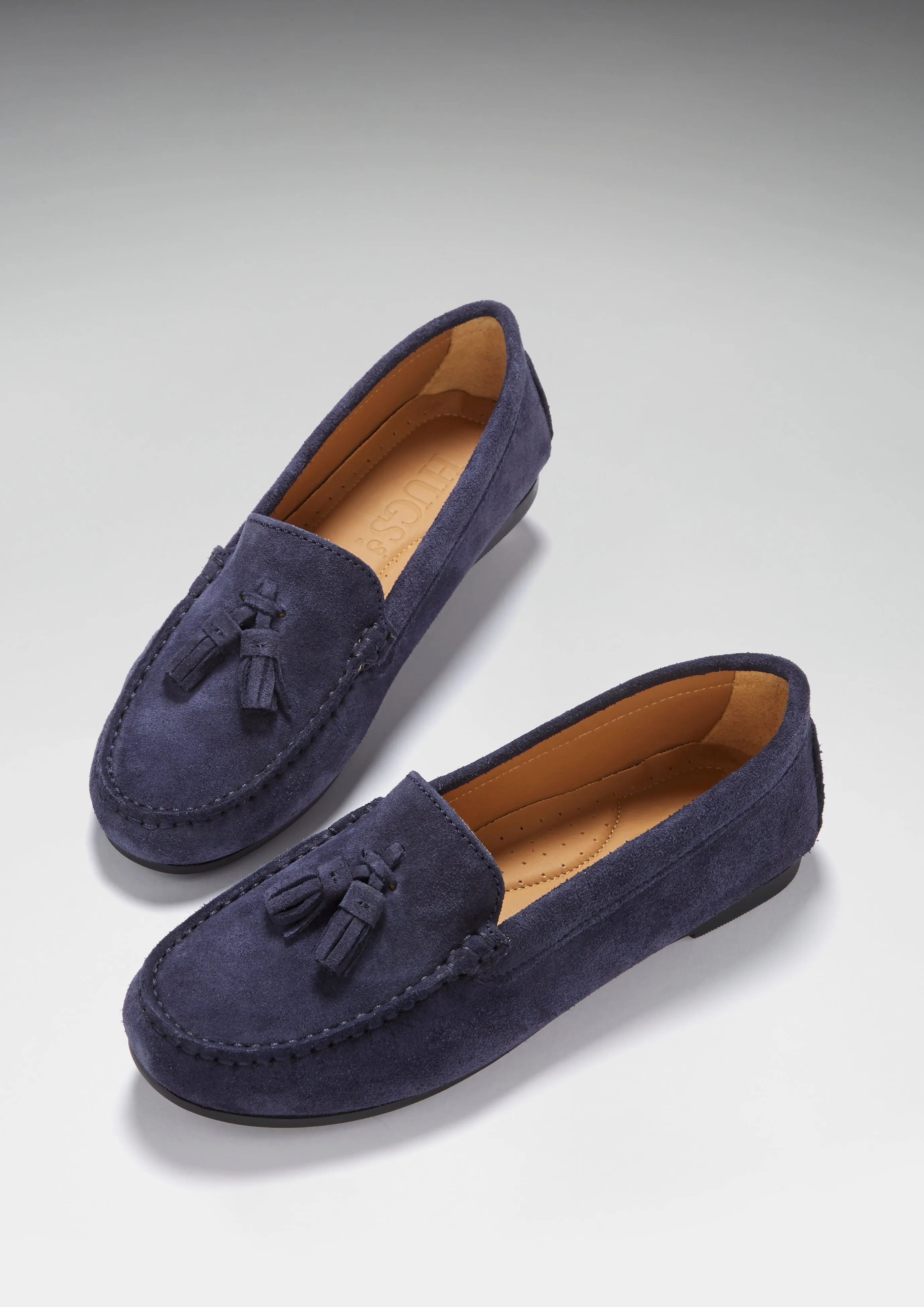 Women's Tasselled Driving Loafers Full Rubber Sole, navy blue suede