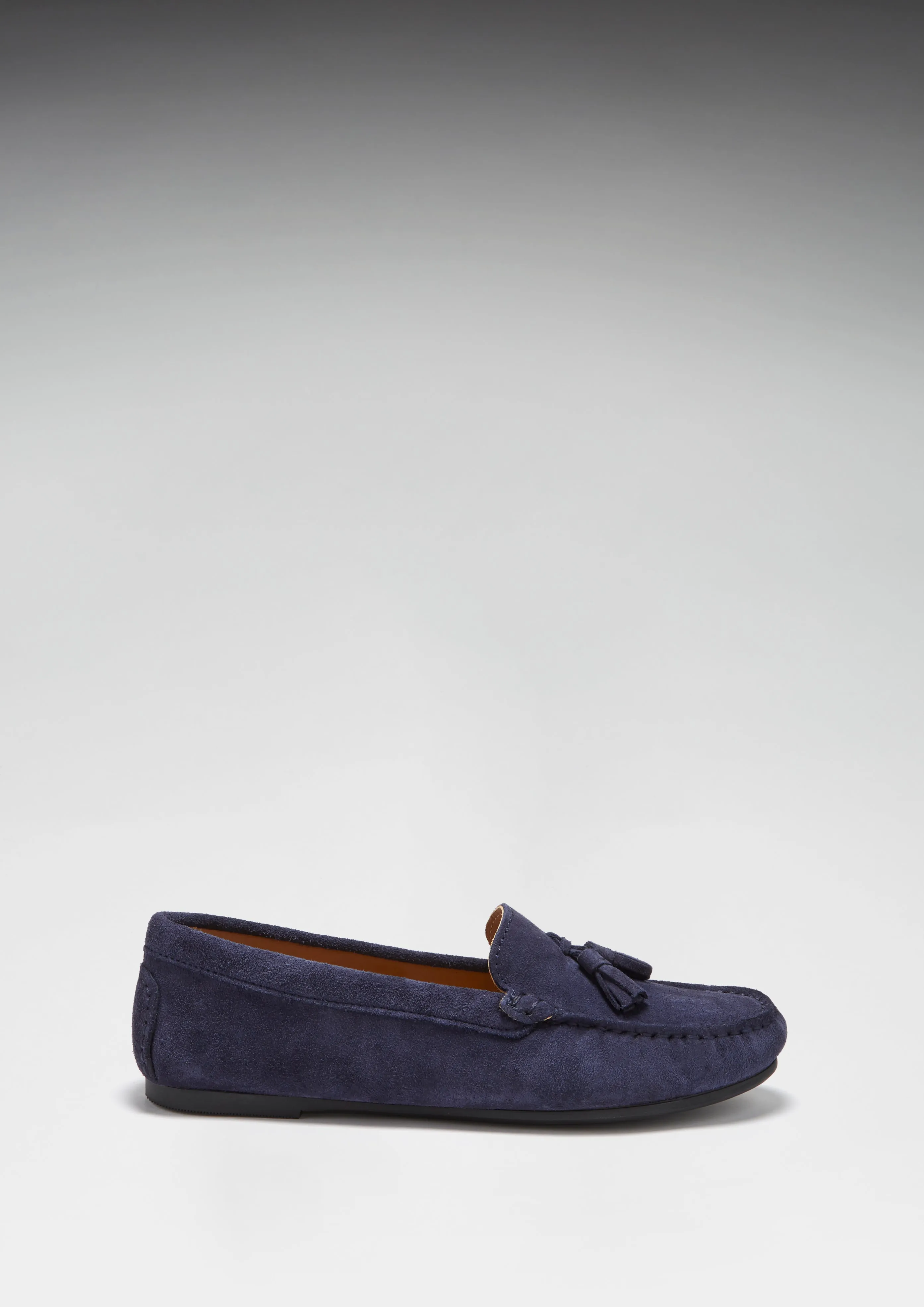 Women's Tasselled Driving Loafers Full Rubber Sole, navy blue suede