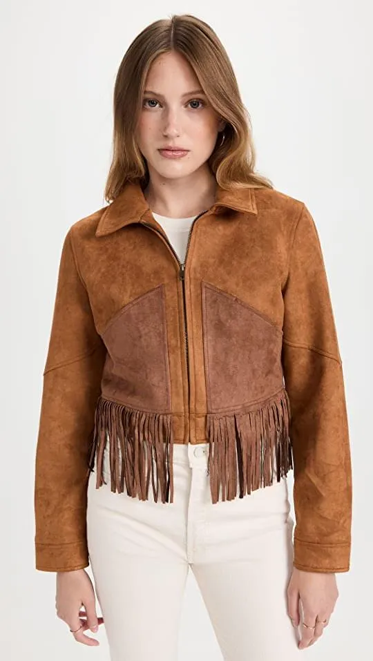 Womens The Peaking Fringe Leather Jacket