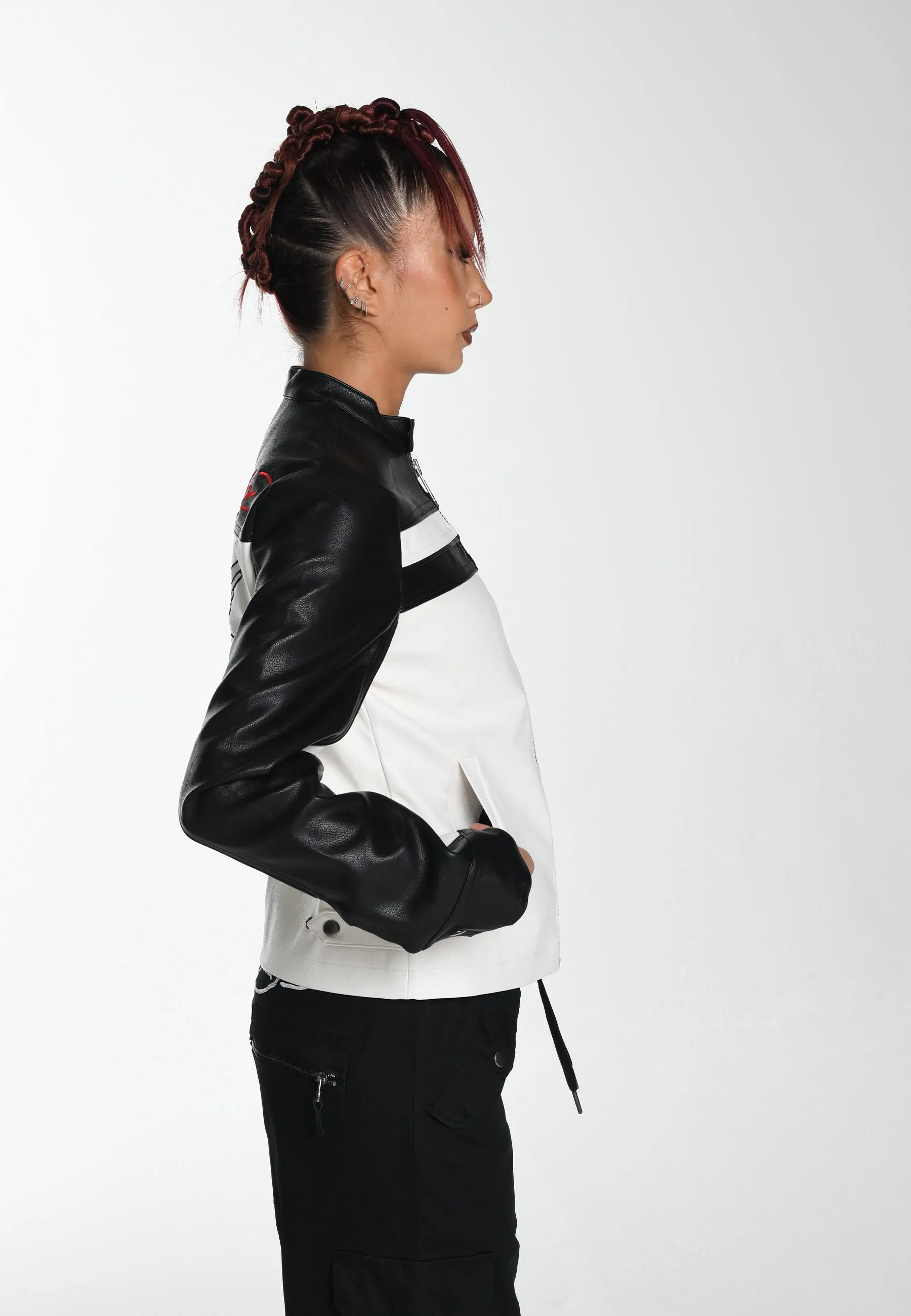 Womens Till Death Vegan Leather Biker Jacket - Grey